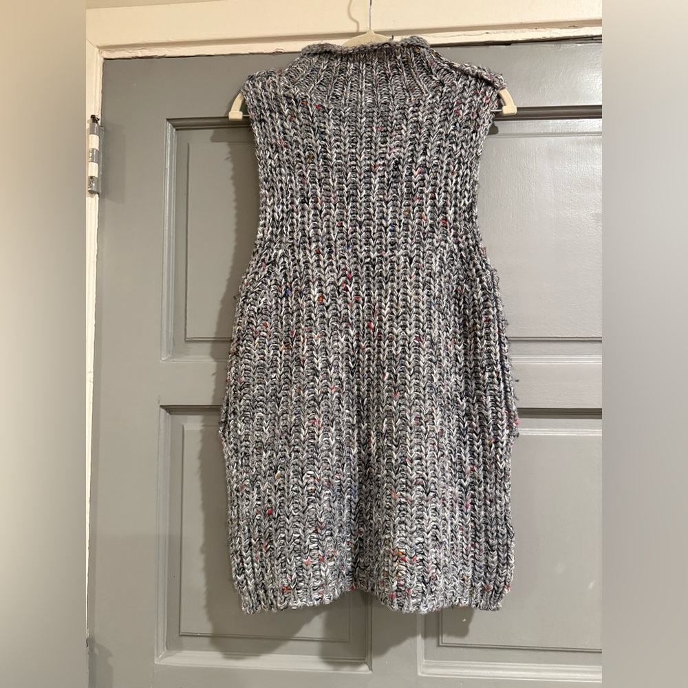 Anthropologie Moth Gray Ribbed Sleeveless Mock Neck Knit Sweater Top sz Small